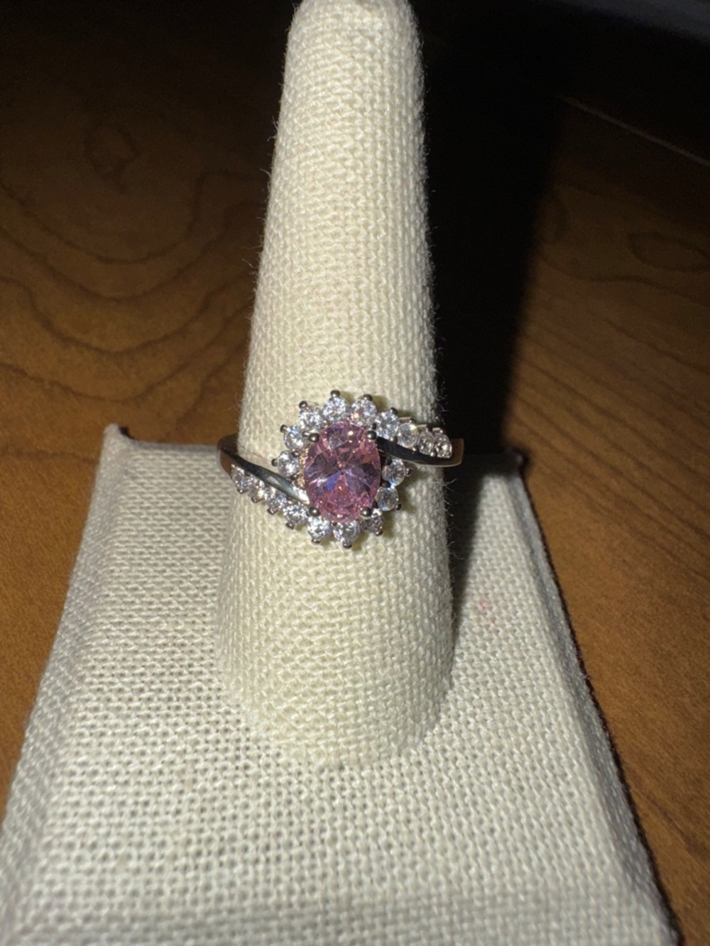 White Gold Filled Pink CZ Halo Ring